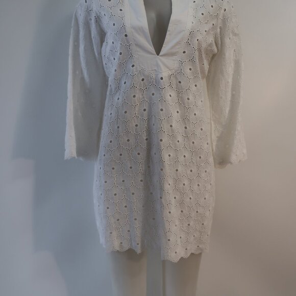 NWT Womens Vix White Solid Eyelet Lace V-Neck Swim Cover-Up Tunic Dress M - Picture 6 of 11